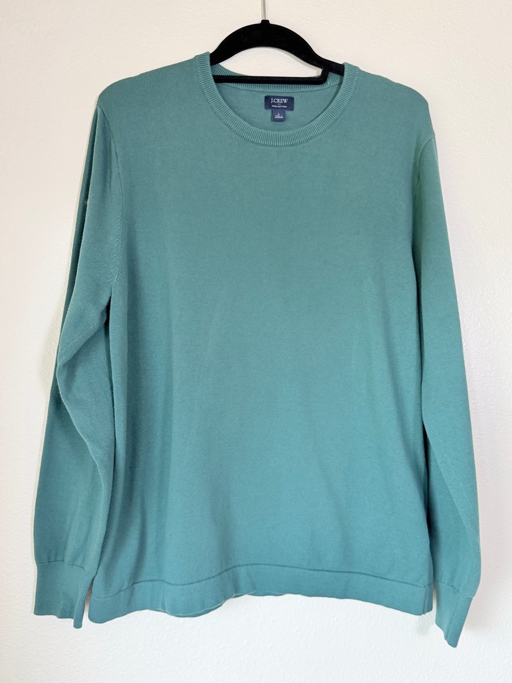 J. Crew Men's Crewneck 100% Cotton Sweater in Teal Green, Size Large
